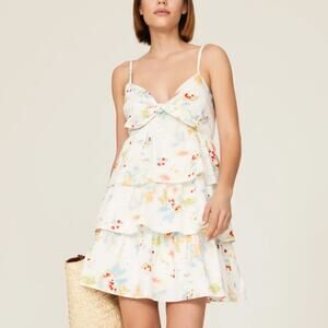 Peter Som White Mini Dress SIZE 4 Tiered Ruffle Vacation Party Designer $325